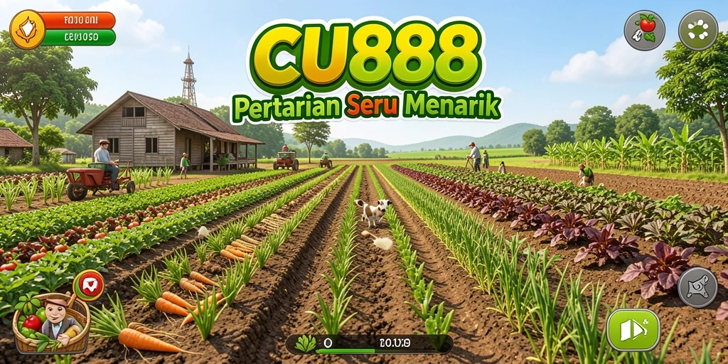 Tampilan gameplay seru dalam CU888 yang menampilkan aktivitas bertani.