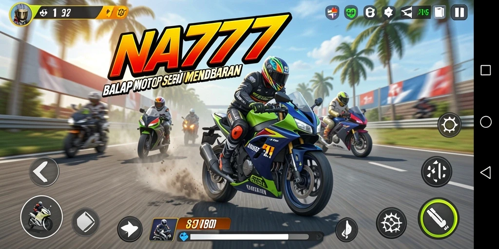 Tampilan gameplay balap motor yang mendebarkan di NA777.