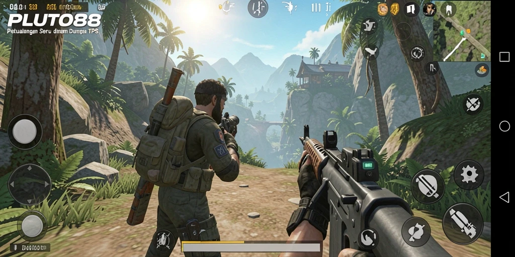Tampilan gameplay seru dari PLUTO88 dengan aksi TPS menegangkan.