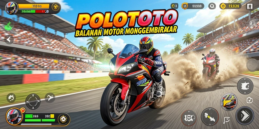 Screenshot POLOTOTO menampilkan aksi balapan motor yang mendebarkan.