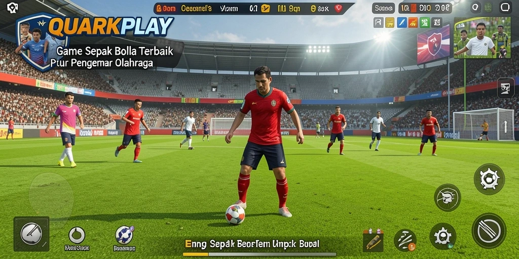 Tampilan gameplay mendebarkan dari QUARKPLAY dengan aksi sepak bola yang intens.
