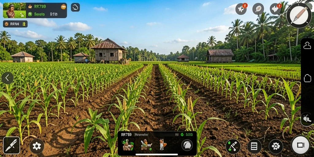 Tampilan gameplay <strong>RR789</strong> yang menarik saat bertani di lahan luas.